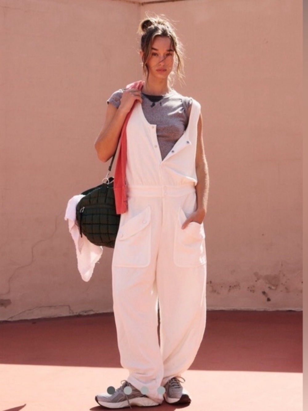 Free People White Timko Onsie Utility Jumpsuit with Front Pockets